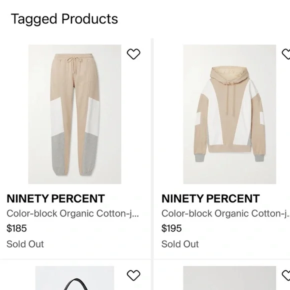 NINETY PERCENT NWT Color-block Organic Cotton Hoodie/Joggers Set Beige - XS